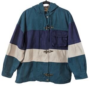 Karizma East LTD Vintage 90's Green Navy Colorblock Snap Hook Jacket Size Medium